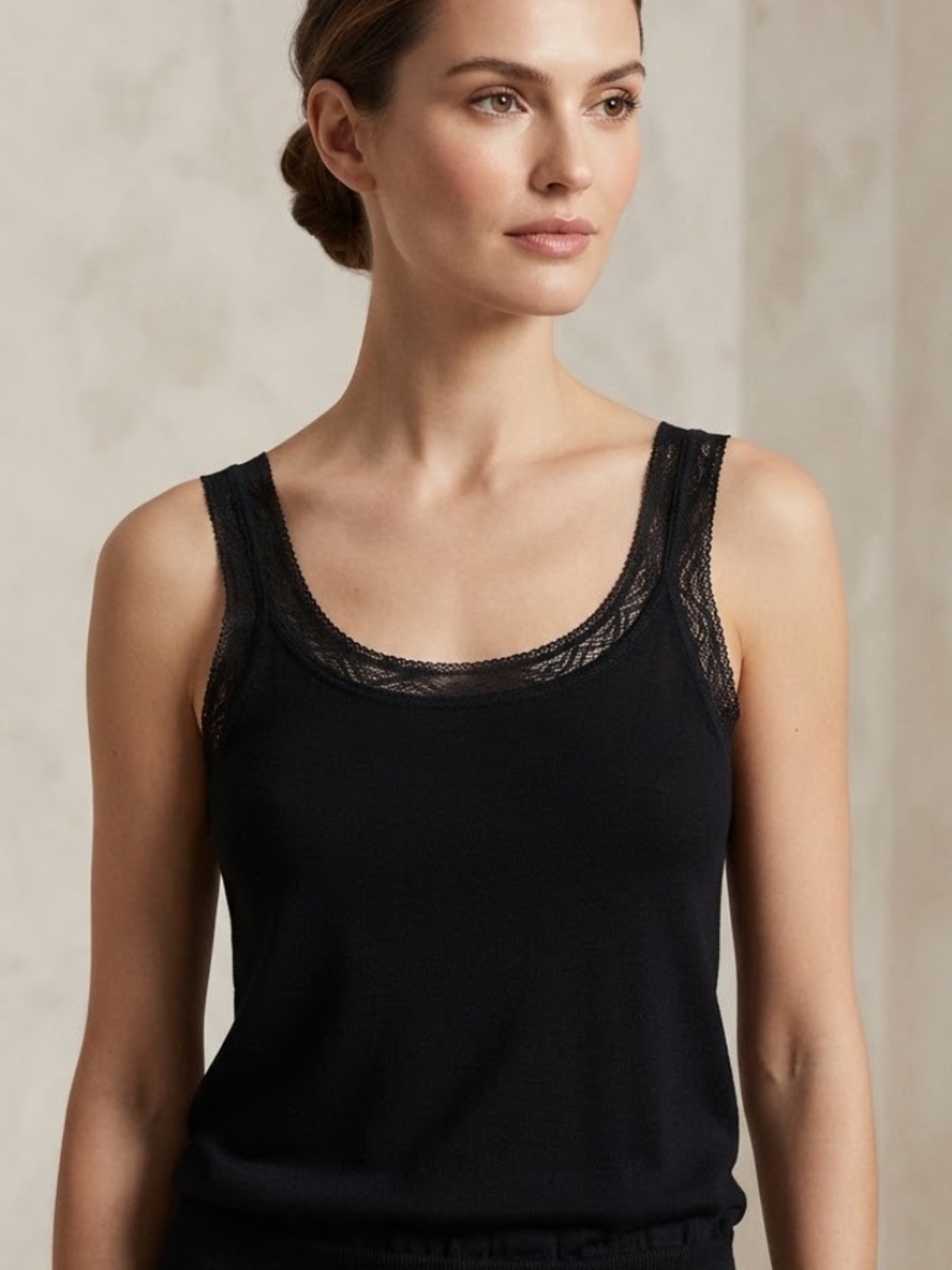 Black sweater tank with lace